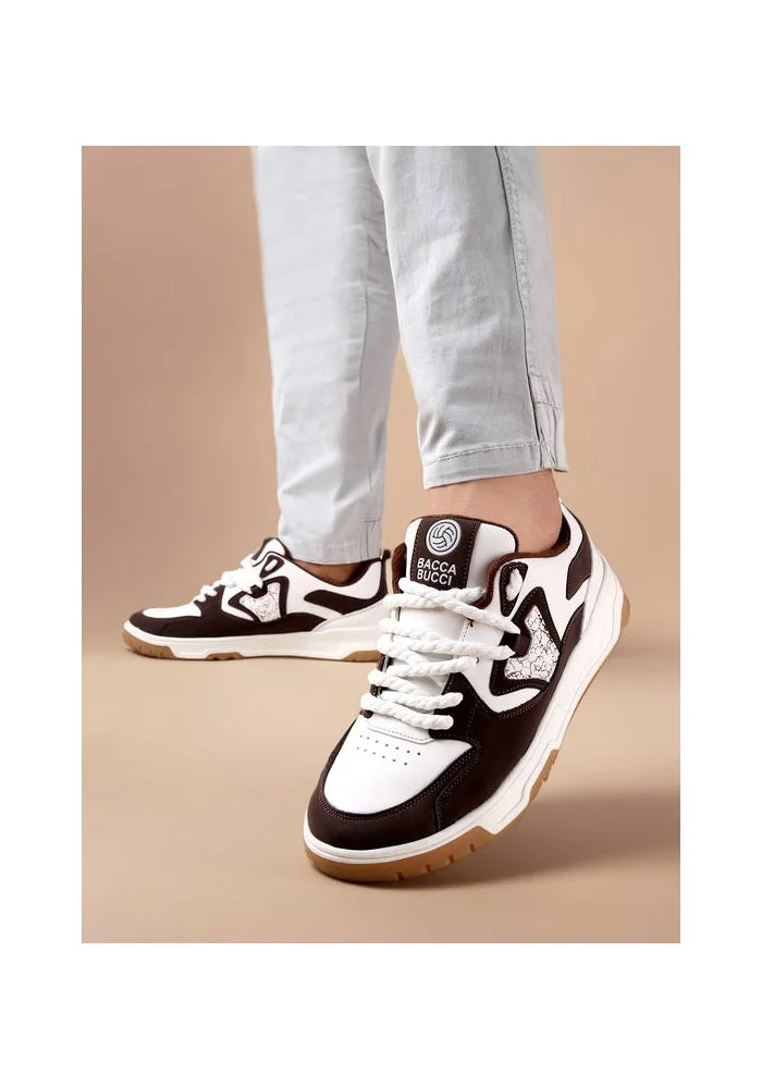 Bacca Bucci White Brown Stride Eclipse Low-Top Flat-Sole Sneakers for Men | Best Price UAE